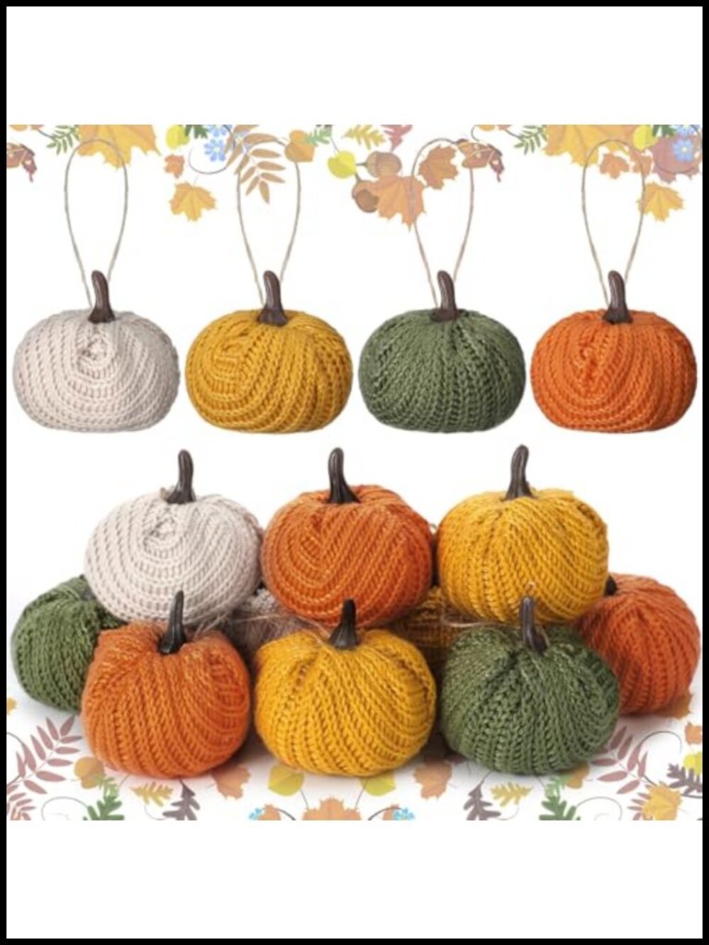 Crochet Pumpkin Hanging Ornaments Set 12 Mini Fall Decor Foam Knitted Fabric